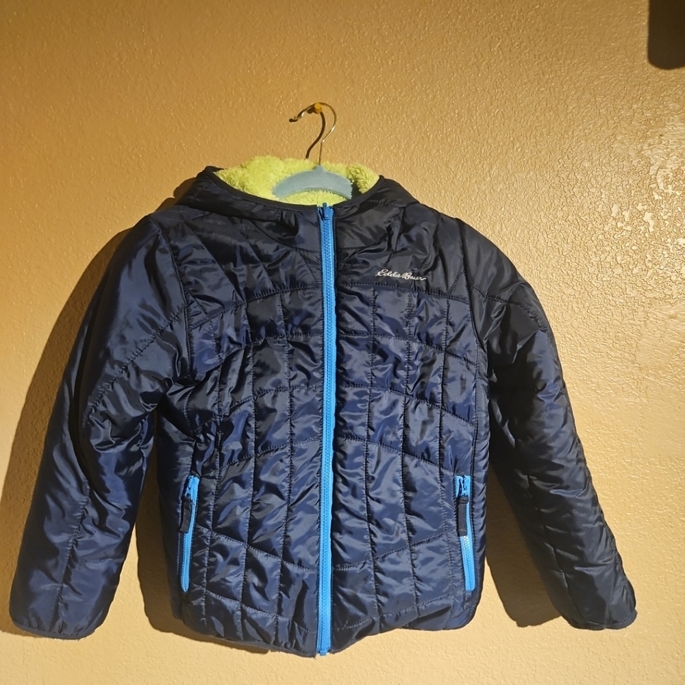 Eddie Bauer Kids Fill Green Reversible Full Zip Puffer Jacket Size S